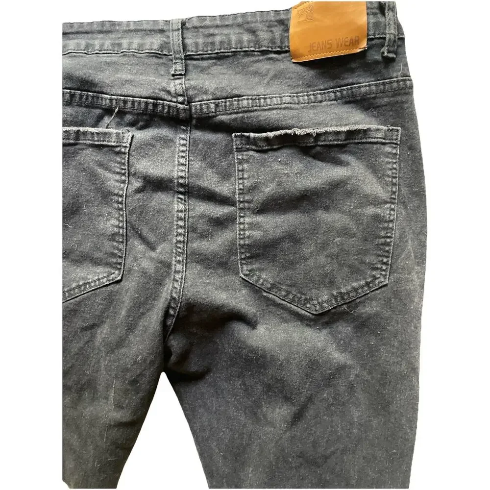 Jeanswear Rockstar Distressed Jeans Star Patches 40 Stretch Grunge Black